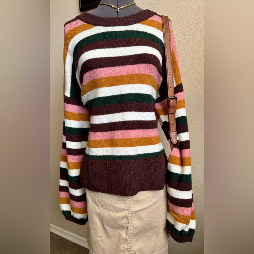 Madewell Payton Coziest Wool Sweater Striped Balloon Sleeve Wool Alpaca M